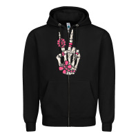 Black pink gemstone peace skeleton hand Zipper Hoodie - MaliasSmallBusiness