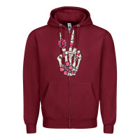 Burgundy pink gemstone peace skeleton hand Zipper Hoodie - MaliasSmallBusiness
