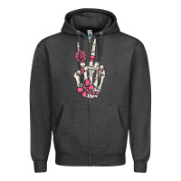 Charcoal Heather pink gemstone peace skeleton hand Zipper Hoodie - MaliasSmallBusiness