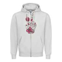 Dove Grey pink gemstone peace skeleton hand Zipper Hoodie - MaliasSmallBusiness