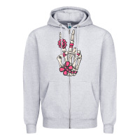 Heather Grey pink gemstone peace skeleton hand Zipper Hoodie - MaliasSmallBusiness
