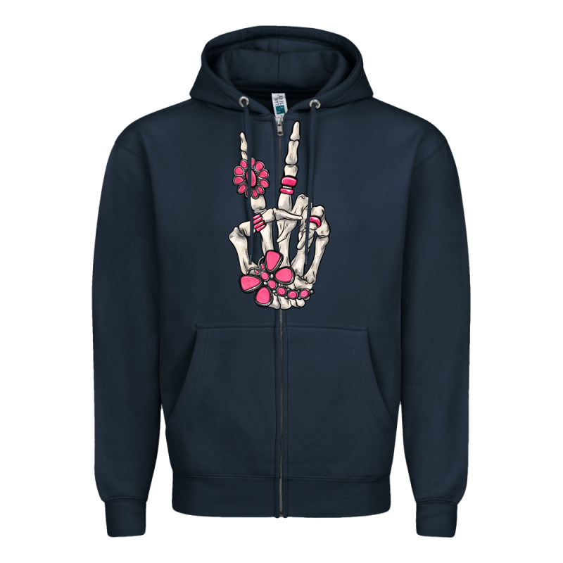 Pink Gemstone Peace Skeleton Hand Zipper Hoodie by MaliasSmallBusiness | Teevron
