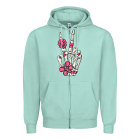 Seafoam pink gemstone peace skeleton hand Zipper Hoodie - MaliasSmallBusiness