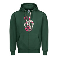 Sports Green pink gemstone peace skeleton hand Zipper Hoodie - MaliasSmallBusiness