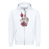 White pink gemstone peace skeleton hand Zipper Hoodie - MaliasSmallBusiness