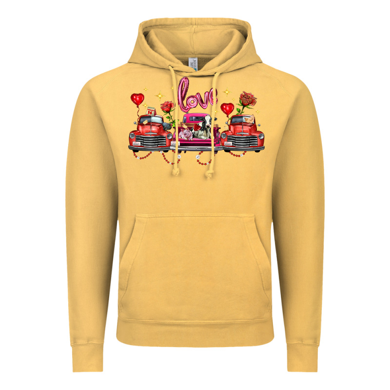 Valentine's Day Farm Trucks Farm Animals Vintage Hoodie by FaDigitalArtStudio | Teevron