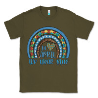 Army Green in april we wear blue autism awareness leopard rainbow Classic Tee - Artiststas