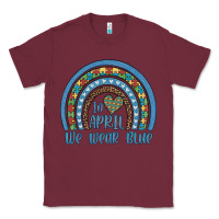 Burgundy in april we wear blue autism awareness leopard rainbow Classic Tee - Artiststas
