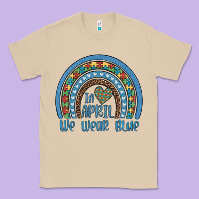 In April We Wear Blue Autism Awareness Leopard Rainbow Classic Tee Designed By Artiststas