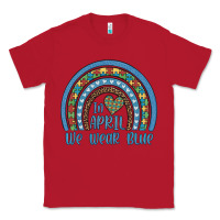 Red in april we wear blue autism awareness leopard rainbow Classic Tee - Artiststas
