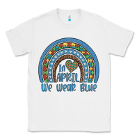 White in april we wear blue autism awareness leopard rainbow Classic Tee - Artiststas