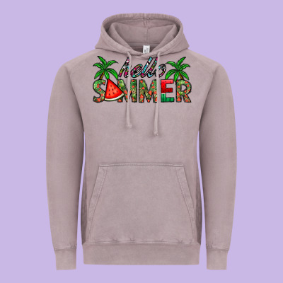 Hello Summer Vintage Hoodie Designed By Cowhidedigitalart