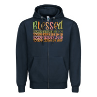 Navy retro blessed redeemed quotes Zipper Hoodie - MaliasSmallBusiness