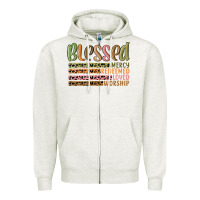 Oatmeal Heather retro blessed redeemed quotes Zipper Hoodie - MaliasSmallBusiness