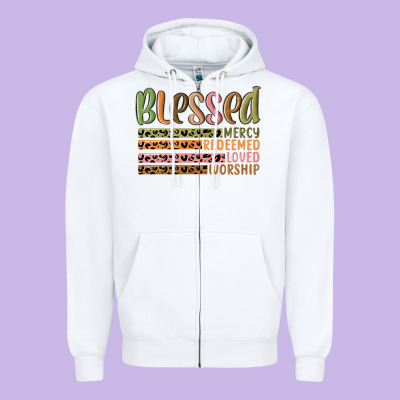 Retro Blessed Redeemed Quotes Zipper Hoodie Designed By Maliassmallbusiness