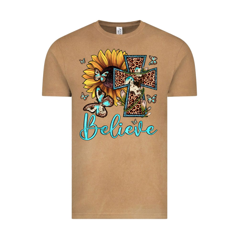 Believe Leopard Cross Sunflower Butterfly Vintage Tee by JahusDesignShop | Teevron