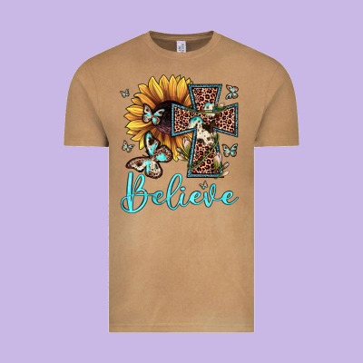 Believe Leopard Cross Sunflower Butterfly Vintage Tee Designed By Jahusdesignshop