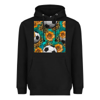 Black soccer balls and sunflowers with leopard and gemstone seamless pattern Heavyweight Hoodie - BundleAndBundleShop