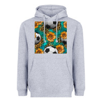 Heather Grey soccer balls and sunflowers with leopard and gemstone seamless pattern Heavyweight Hoodie - BundleAndBundleShop