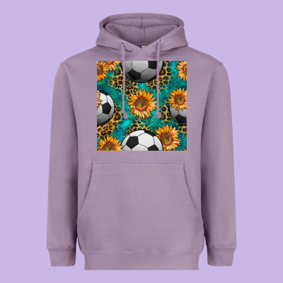 Soccer Balls And Sunflowers With Leopard And Gemstone Seamless Pattern Heavyweight Hoodie Designed By Bundleandbundleshop
