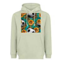 Matcha soccer balls and sunflowers with leopard and gemstone seamless pattern Heavyweight Hoodie - BundleAndBundleShop