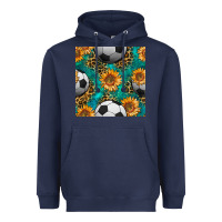 Navy soccer balls and sunflowers with leopard and gemstone seamless pattern Heavyweight Hoodie - BundleAndBundleShop