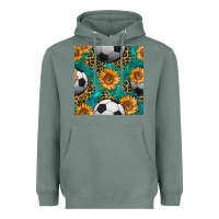 Sage soccer balls and sunflowers with leopard and gemstone seamless pattern Heavyweight Hoodie - BundleAndBundleShop