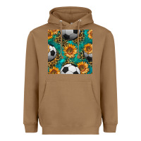 Toasted Coconut soccer balls and sunflowers with leopard and gemstone seamless pattern Heavyweight Hoodie - BundleAndBundleShop