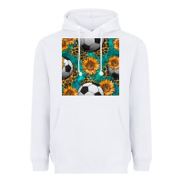 White soccer balls and sunflowers with leopard and gemstone seamless pattern Heavyweight Hoodie - BundleAndBundleShop