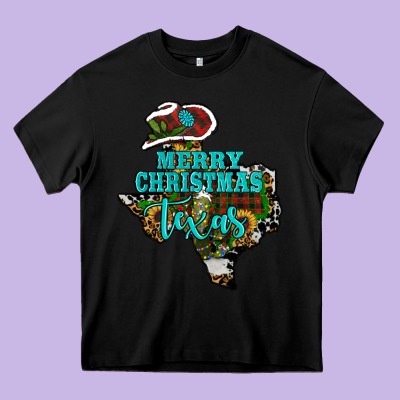 Merry Christmas Texas Map Heavy Core Tee Designed By Ranaportraitstore