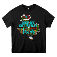 Black Merry Christmas Texas Map Heavy Core Tee - RanaPortraitStore