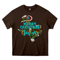 Chocolate Brown Merry Christmas Texas Map Heavy Core Tee - RanaPortraitStore