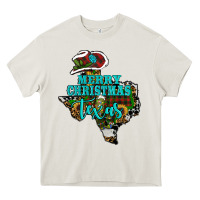 Cream Merry Christmas Texas Map Heavy Core Tee - RanaPortraitStore