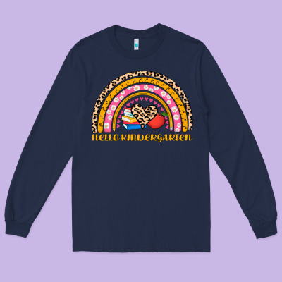 Back To School Rainbow Hello Kindergarten Long Sleeve Tee Designed By Adodesignshop