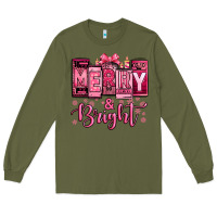 Army Green merry and bright pink Christmas Long Sleeve Tee - Jasminsmagicworld