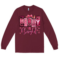 Burgundy merry and bright pink Christmas Long Sleeve Tee - Jasminsmagicworld