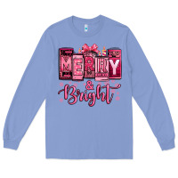 Merry And Bright Pink Christmas Long Sleeve Tee | Teevron