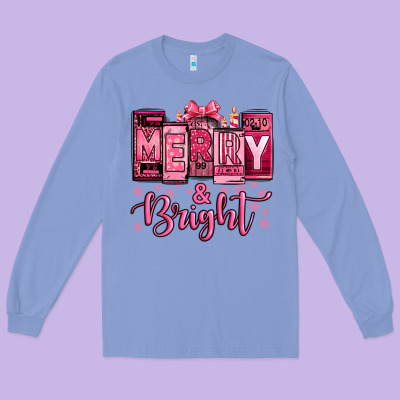 Merry And Bright Pink Christmas Long Sleeve Tee Designed By Jasminsmagicworld