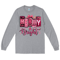 Heather Grey merry and bright pink Christmas Long Sleeve Tee - Jasminsmagicworld