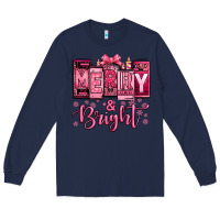 Navy merry and bright pink Christmas Long Sleeve Tee - Jasminsmagicworld
