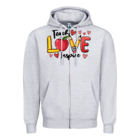 Heather Grey teach love inspire Zipper Hoodie - MaliasSmallBusiness