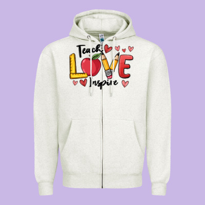 Teach Love Inspire Zipper Hoodie Designed By Maliassmallbusiness
