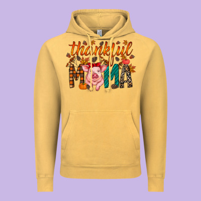 Thankful Mama Pig Vintage Hoodie Designed By Racoondesign