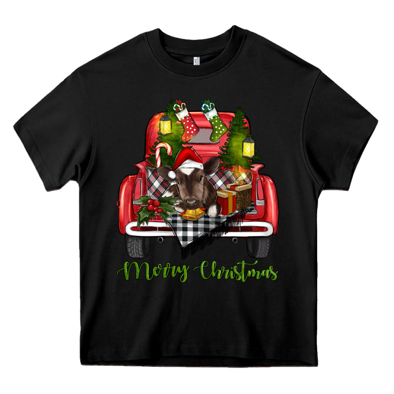 Merry Christmas Farm Truck With Baby Cow Heavy Core Tee by RanaPortraitStore | Teevron
