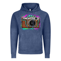Vintage Denim tie dye gemstone vintage camera Vintage Hoodie - FaDigitalArtStudio