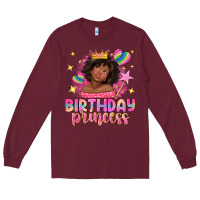 Burgundy birthday princess with afro girl Long Sleeve Tee - NancyCooperArtShop