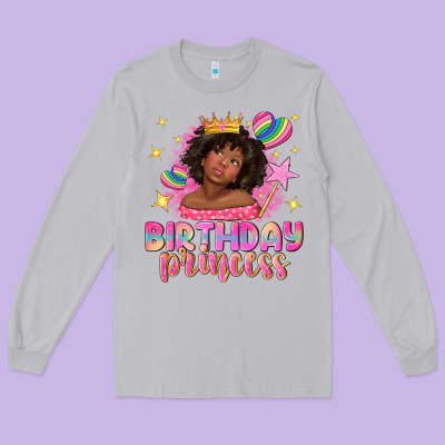 Birthday Princess With Afro Girl Long Sleeve Tee Designed By Nancycooperartshop