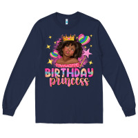 Navy birthday princess with afro girl Long Sleeve Tee - NancyCooperArtShop