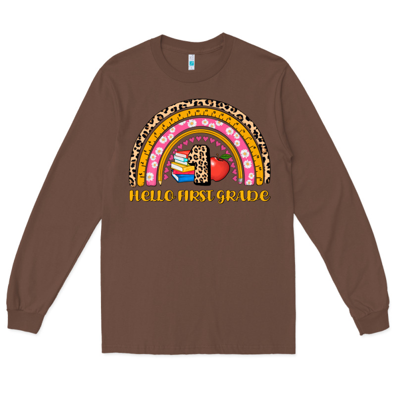 Back To School Rainbow Hello First Grade Long Sleeve Tee by AdoDesignShop | Teevron
