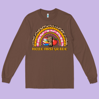 Back To School Rainbow Hello First Grade Long Sleeve Tee Designed By Adodesignshop
